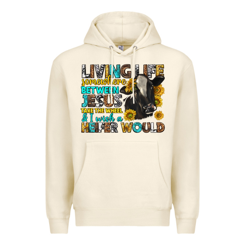 Living Life Somewhere Between Jesus Premium Hoodie by texasbilliewilder | Teevron