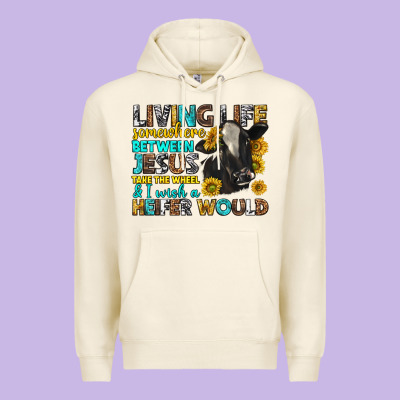 Premium Hoodie living life somewhere between jesus