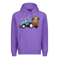 Purple Happy Easter Tractor with Bunny Flowers and Carrot Premium Hoodie - RanaPortraitStore