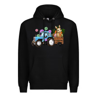 Black Happy Easter Tractor with Bunny Flowers and Carrot Premium Hoodie - RanaPortraitStore