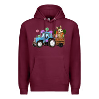 Burgundy Happy Easter Tractor with Bunny Flowers and Carrot Premium Hoodie - RanaPortraitStore