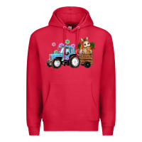 Cardinal Happy Easter Tractor with Bunny Flowers and Carrot Premium Hoodie - RanaPortraitStore