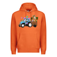 Carrot Happy Easter Tractor with Bunny Flowers and Carrot Premium Hoodie - RanaPortraitStore