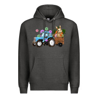 Charcoal Heather Happy Easter Tractor with Bunny Flowers and Carrot Premium Hoodie - RanaPortraitStore
