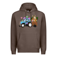 Coffee Happy Easter Tractor with Bunny Flowers and Carrot Premium Hoodie - RanaPortraitStore