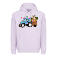 Lilac Happy Easter Tractor with Bunny Flowers and Carrot Premium Hoodie - RanaPortraitStore