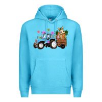 Ocean Blue Happy Easter Tractor with Bunny Flowers and Carrot Premium Hoodie - RanaPortraitStore
