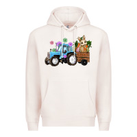 Pale Pink Happy Easter Tractor with Bunny Flowers and Carrot Premium Hoodie - RanaPortraitStore