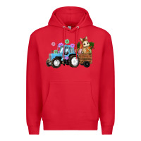 Red Happy Easter Tractor with Bunny Flowers and Carrot Premium Hoodie - RanaPortraitStore