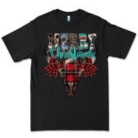 Black merry christmas bull skull Premium Tee - CowhideDigitalArt