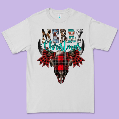 Merry Christmas Bull Skull Premium Tee Designed By Cowhidedigitalart