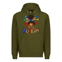 Army Green Autism Awareness afro messy bu Premium Hoodie - texasbilliewilder