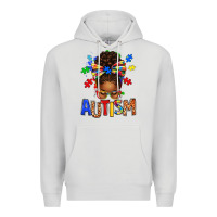 Dove Grey Autism Awareness afro messy bu Premium Hoodie - texasbilliewilder