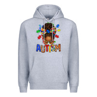 Heather Grey Autism Awareness afro messy bu Premium Hoodie - texasbilliewilder