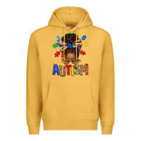 Mustard Autism Awareness afro messy bu Premium Hoodie - texasbilliewilder
