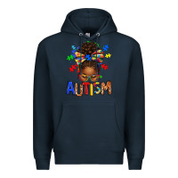 Navy Autism Awareness afro messy bu Premium Hoodie - texasbilliewilder