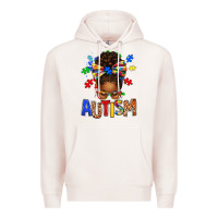 Pale Pink Autism Awareness afro messy bu Premium Hoodie - texasbilliewilder