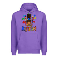 Purple Autism Awareness afro messy bu Premium Hoodie - texasbilliewilder