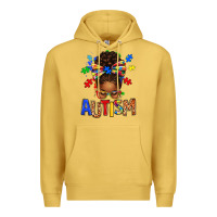 Antique Gold Autism Awareness afro messy bu Premium Hoodie - texasbilliewilder