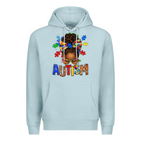 Blue Mist Autism Awareness afro messy bu Premium Hoodie - texasbilliewilder