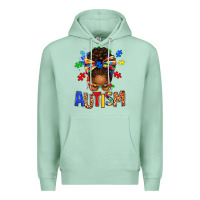 Seafoam Autism Awareness afro messy bu Premium Hoodie - texasbilliewilder