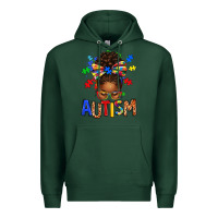Sports Green Autism Awareness afro messy bu Premium Hoodie - texasbilliewilder
