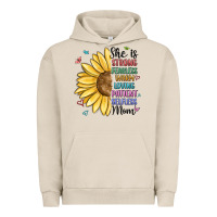 Pigment French Oak she is strong fearless warm loving mom Urban Hoodie - MaliasSmallBusiness