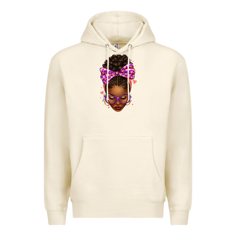 Sorority Colors Purple Carol Afro Messy Bun Woman Premium Hoodie by texasbilliewilder | Teevron