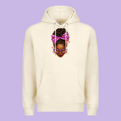Premium Hoodie sorority colors purple carol afro messy bun woman