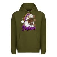 Army Green believe purple and gold african american santa Premium Hoodie - RanaPortraitStore