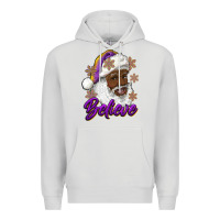 Dove Grey believe purple and gold african american santa Premium Hoodie - RanaPortraitStore