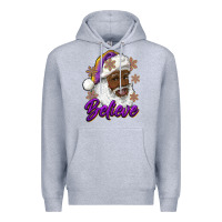 Heather Grey believe purple and gold african american santa Premium Hoodie - RanaPortraitStore
