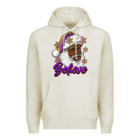 Oatmeal Heather believe purple and gold african american santa Premium Hoodie - RanaPortraitStore