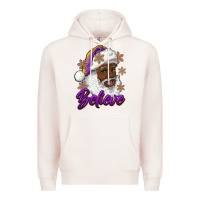 Pale Pink believe purple and gold african american santa Premium Hoodie - RanaPortraitStore
