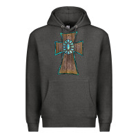 Charcoal Heather Wood Turquoise Gemstone Cross Premium Hoodie - RanaPortraitStore