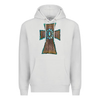 Dove Grey Wood Turquoise Gemstone Cross Premium Hoodie - RanaPortraitStore