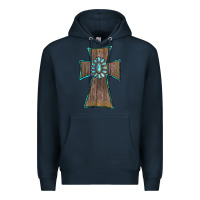 Navy Wood Turquoise Gemstone Cross Premium Hoodie - RanaPortraitStore