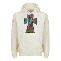 Oatmeal Heather Wood Turquoise Gemstone Cross Premium Hoodie - RanaPortraitStore