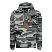 Slate Camo Wood Turquoise Gemstone Cross Premium Hoodie - RanaPortraitStore