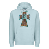 Blue Mist Wood Turquoise Gemstone Cross Premium Hoodie - RanaPortraitStore