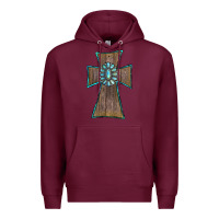 Burgundy Wood Turquoise Gemstone Cross Premium Hoodie - RanaPortraitStore