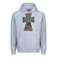 Heather Grey Wood Turquoise Gemstone Cross Premium Hoodie - RanaPortraitStore