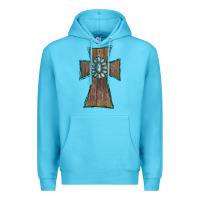 Ocean Blue Wood Turquoise Gemstone Cross Premium Hoodie - RanaPortraitStore