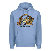 Colony Blue Joy To The World Baby Jesus Christmas Premium Hoodie - RanaPortraitStore