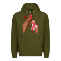 Army Green Bright Red Afro Girl Sneakers and Heels Premium Hoodie - texasbilliewilder