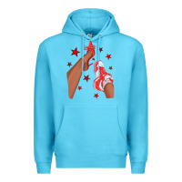 Ocean Blue Bright Red Afro Girl Sneakers and Heels Premium Hoodie - texasbilliewilder
