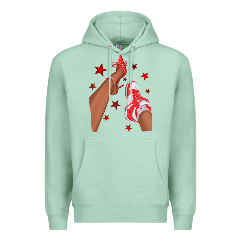 Bright Red Afro Girl Sneakers And Heels Premium Hoodie by texasbilliewilder | Teevron