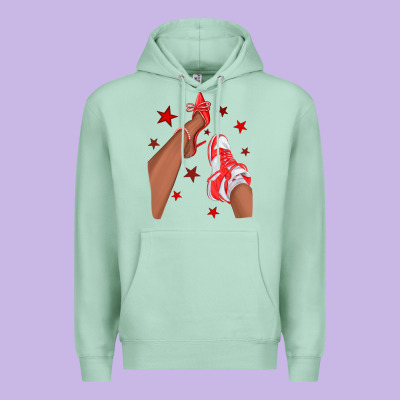 Premium Hoodie Bright Red Afro Girl Sneakers and Heels