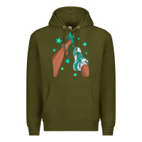 Army Green Teal Afro Girl Sneakers and Heels Premium Hoodie - texasbilliewilder