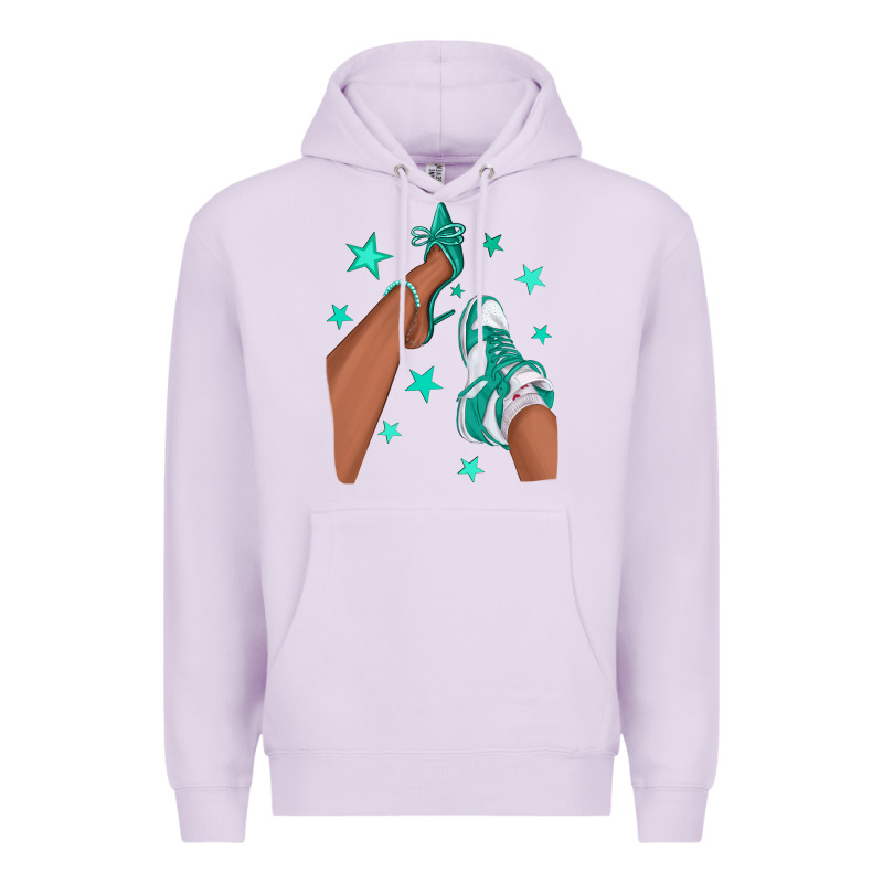 Teal Afro Girl Sneakers And Heels Premium Hoodie by texasbilliewilder | Teevron